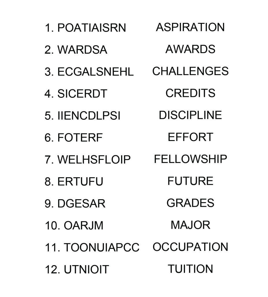 Issue 6 Word Scramble Solution